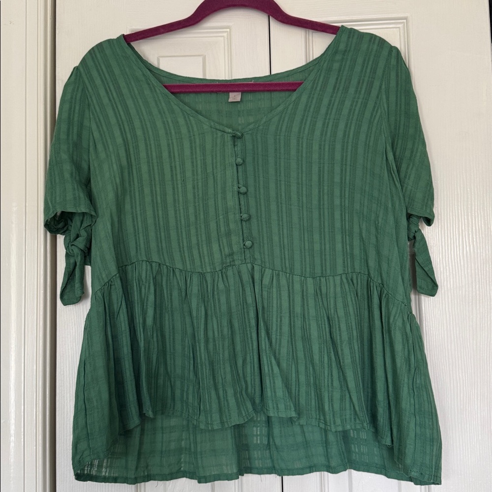 Wonderly Emerald Button-Up Babydoll Top